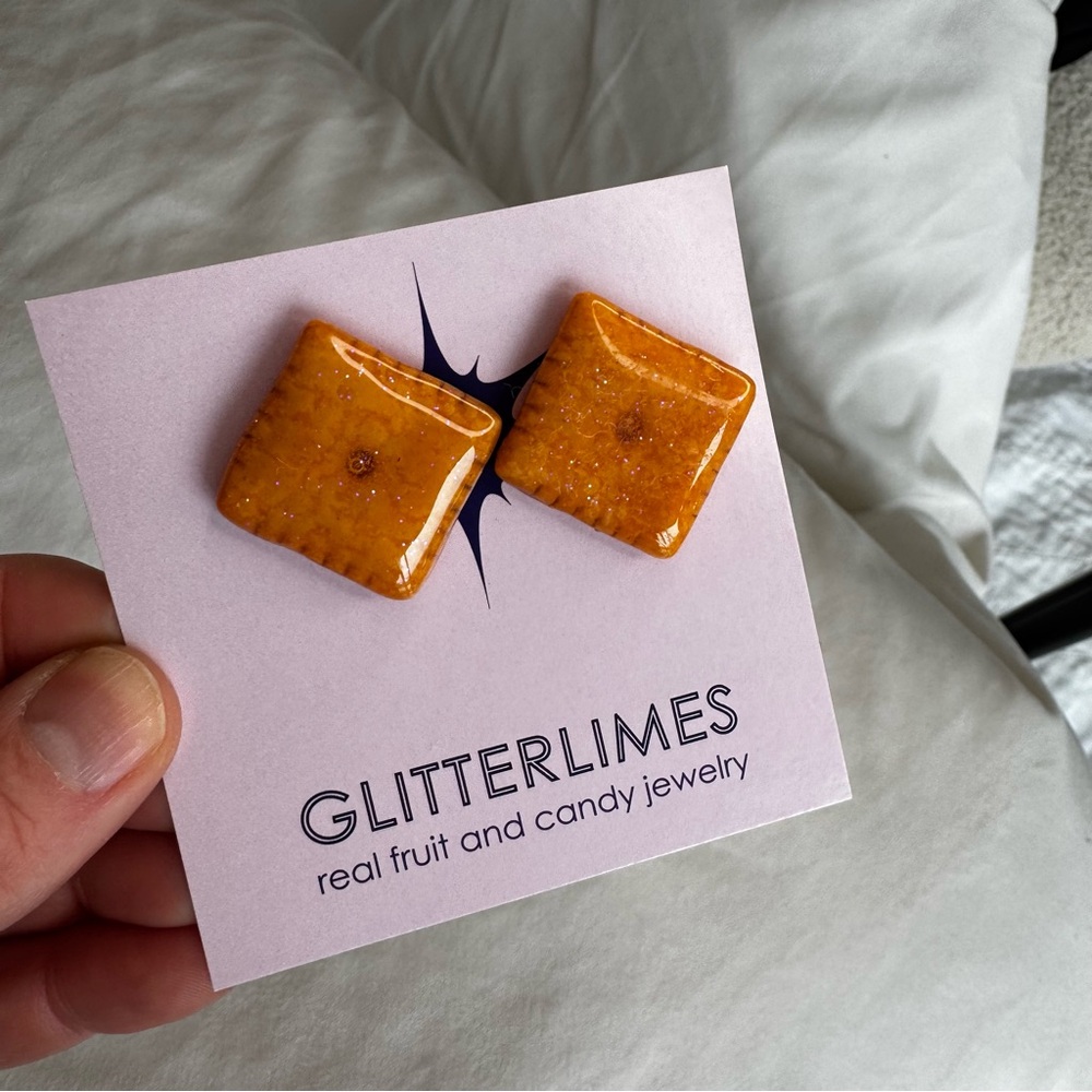 Glitterlimes REAL Cheez-It Square Orange Earrings Snack-Core